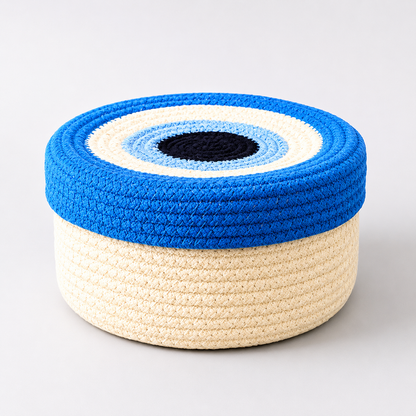 Handwoven Cotton Rope Evil Eye Storage Basket