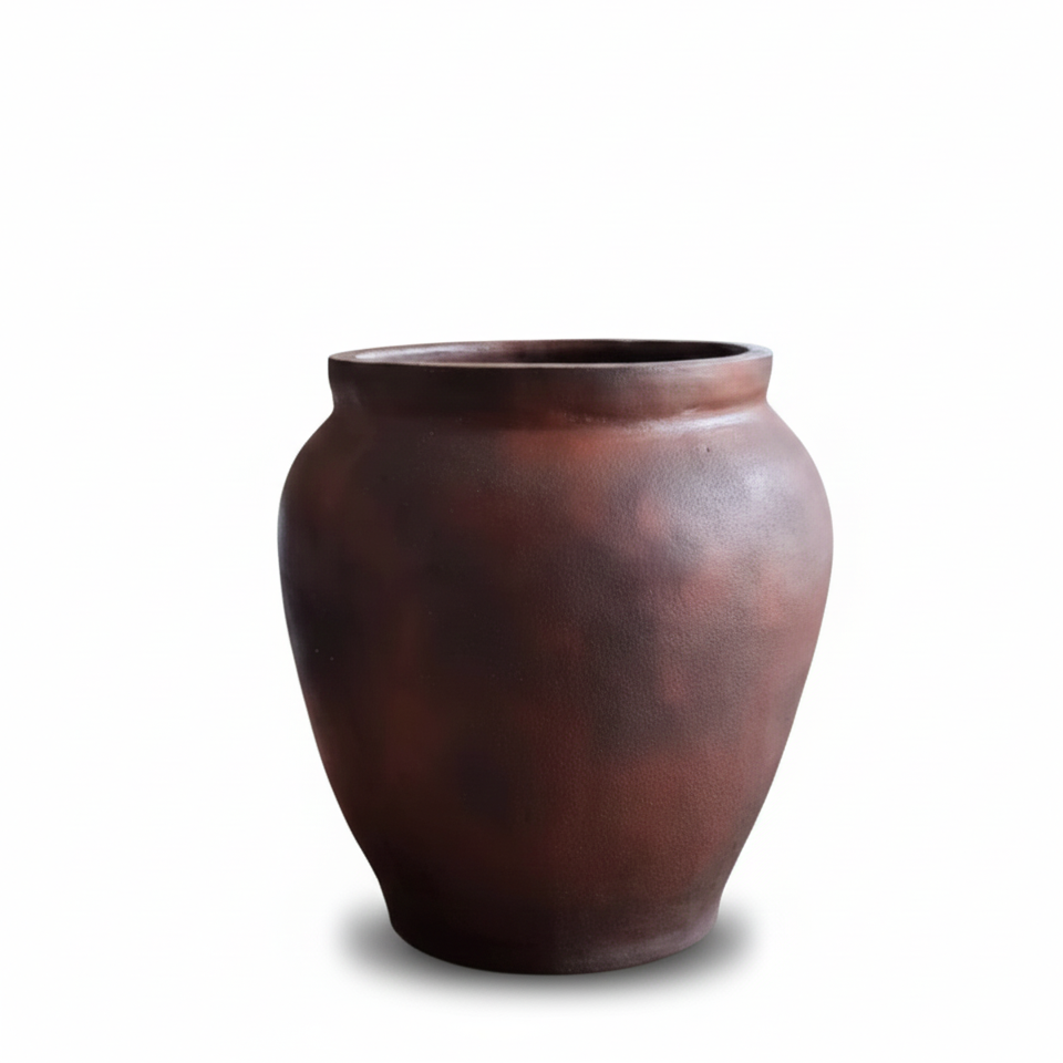 Brown ceramic vase on a white background