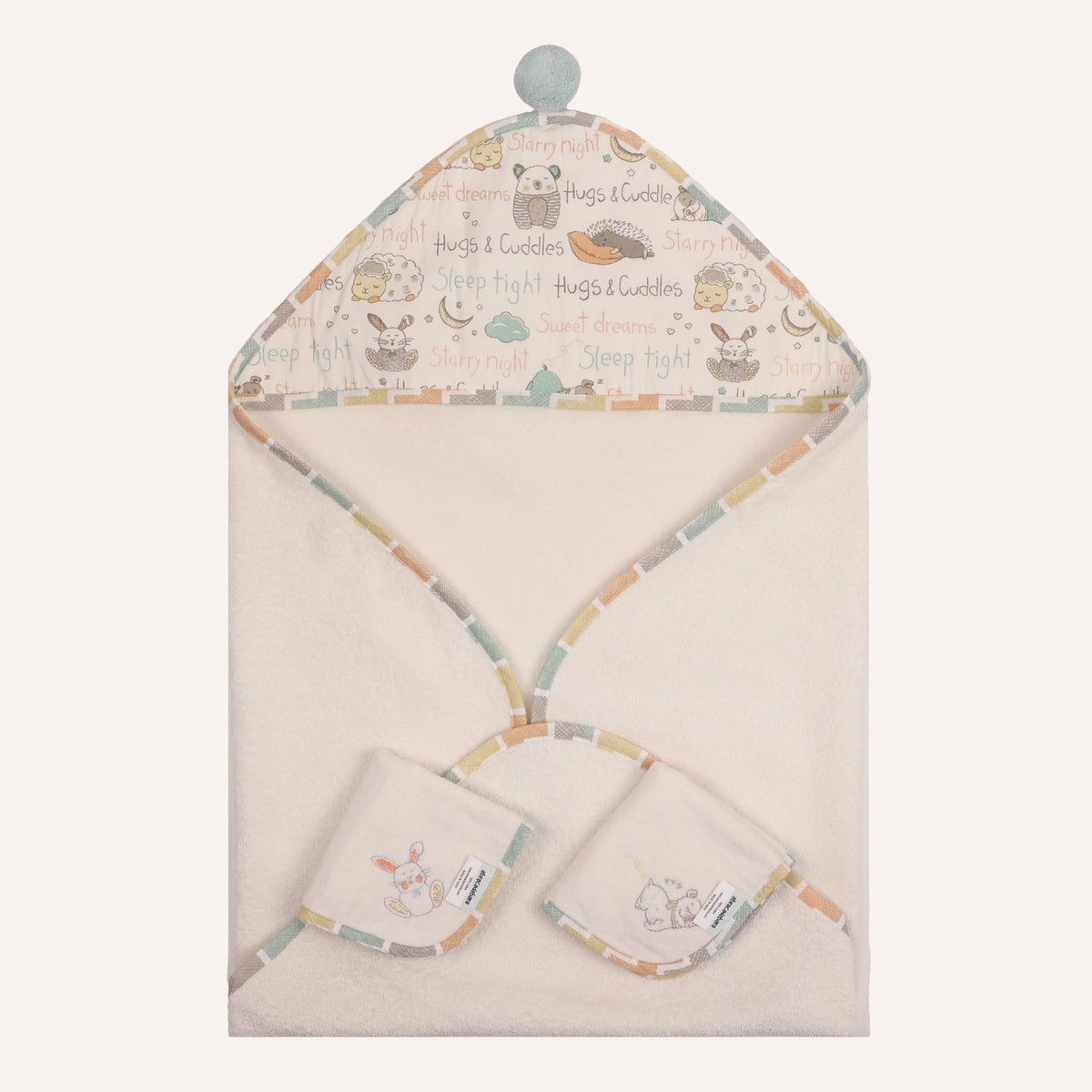 Hooded Towel with 2 Face Washers - Sleepy Friends