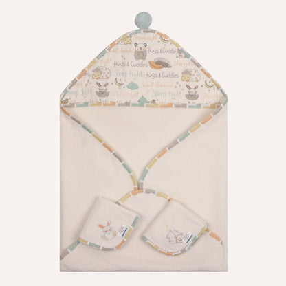 Hooded Towel with 2 Face Washers - Sleepy Friends