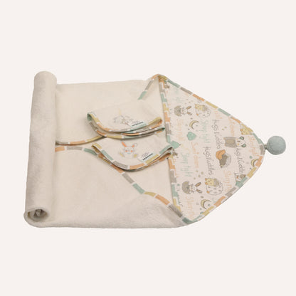 Hooded Towel with 2 Face Washers - Sleepy Friends