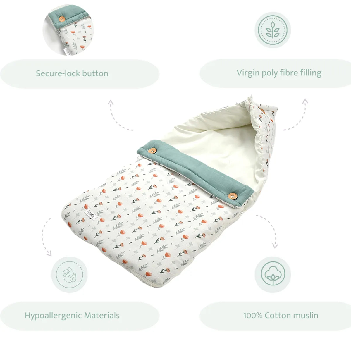 Ferns and roses Muslin Carrier Nest & Sleeping Bag
