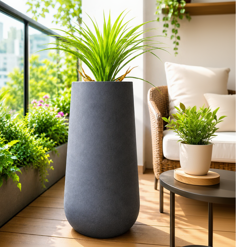 Flax Grey Rustic Fiberglass Planter