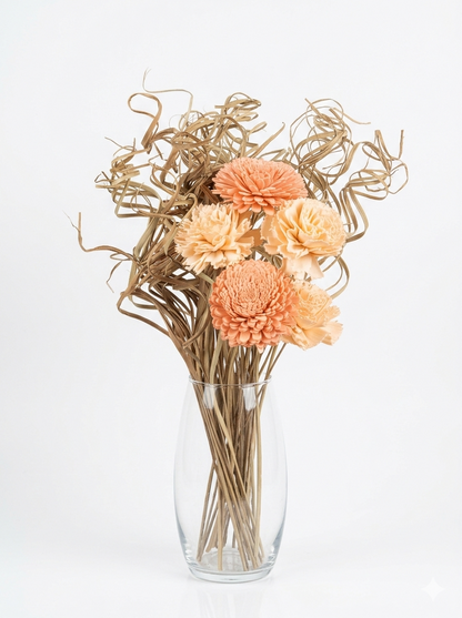 Salmon & Coral Sola Wood Bouquet with Dried Grass Stems