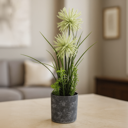 Artificial Allium Starburst Flower in Rustic Pot