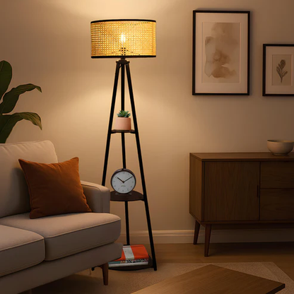 Halima Handcrafted Mango Wood Floor Lamp