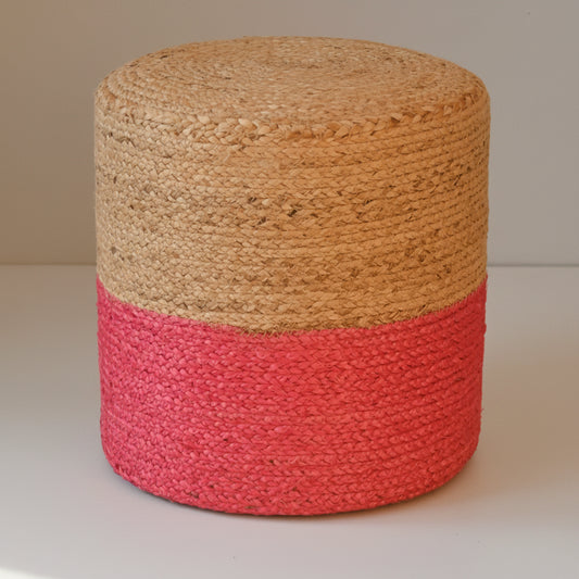 Handcrafted Beige & Pink Jute Ottoman Pouffe