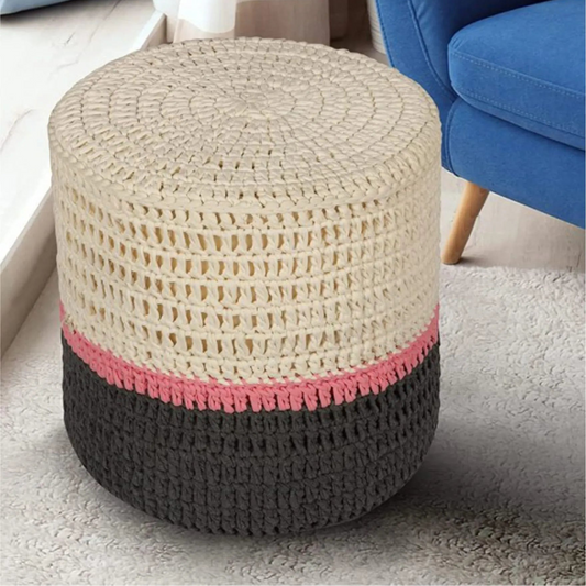 Handcrafted Multicolor Jute Ottoman Pouffe