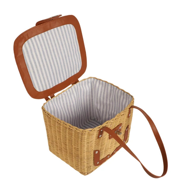 Handmade Wicker Picnic & Storage Basket with Lid & Shoulder Strap