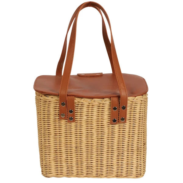 Handmade Wicker Picnic & Storage Basket with Lid & Shoulder Strap