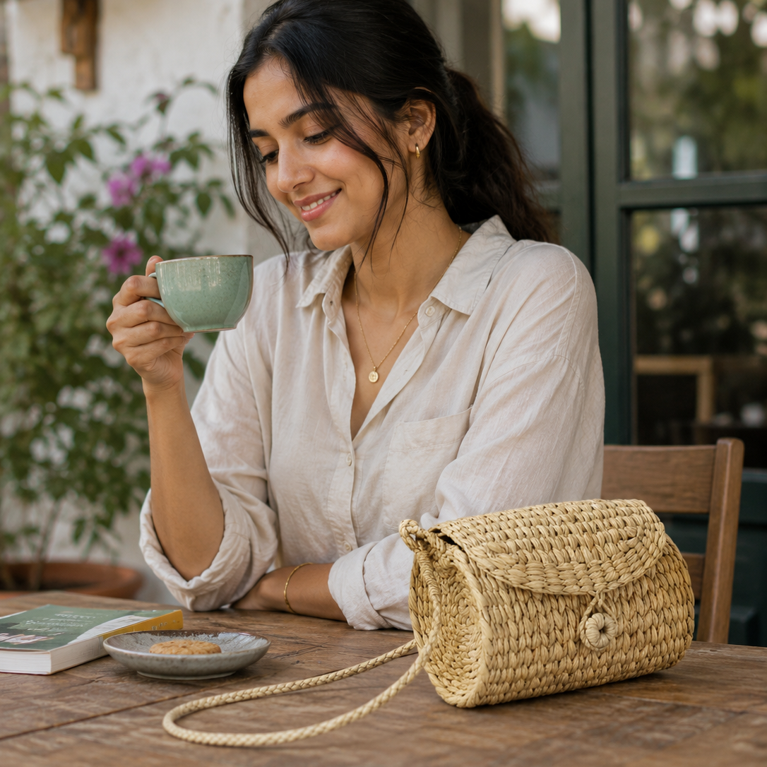 Handwoven Kauna Grass Cylinder Bag