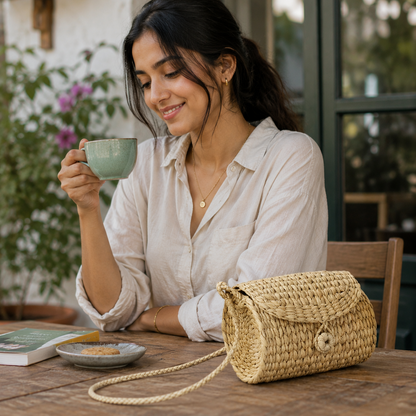 Handwoven Kauna Grass Cylinder Bag