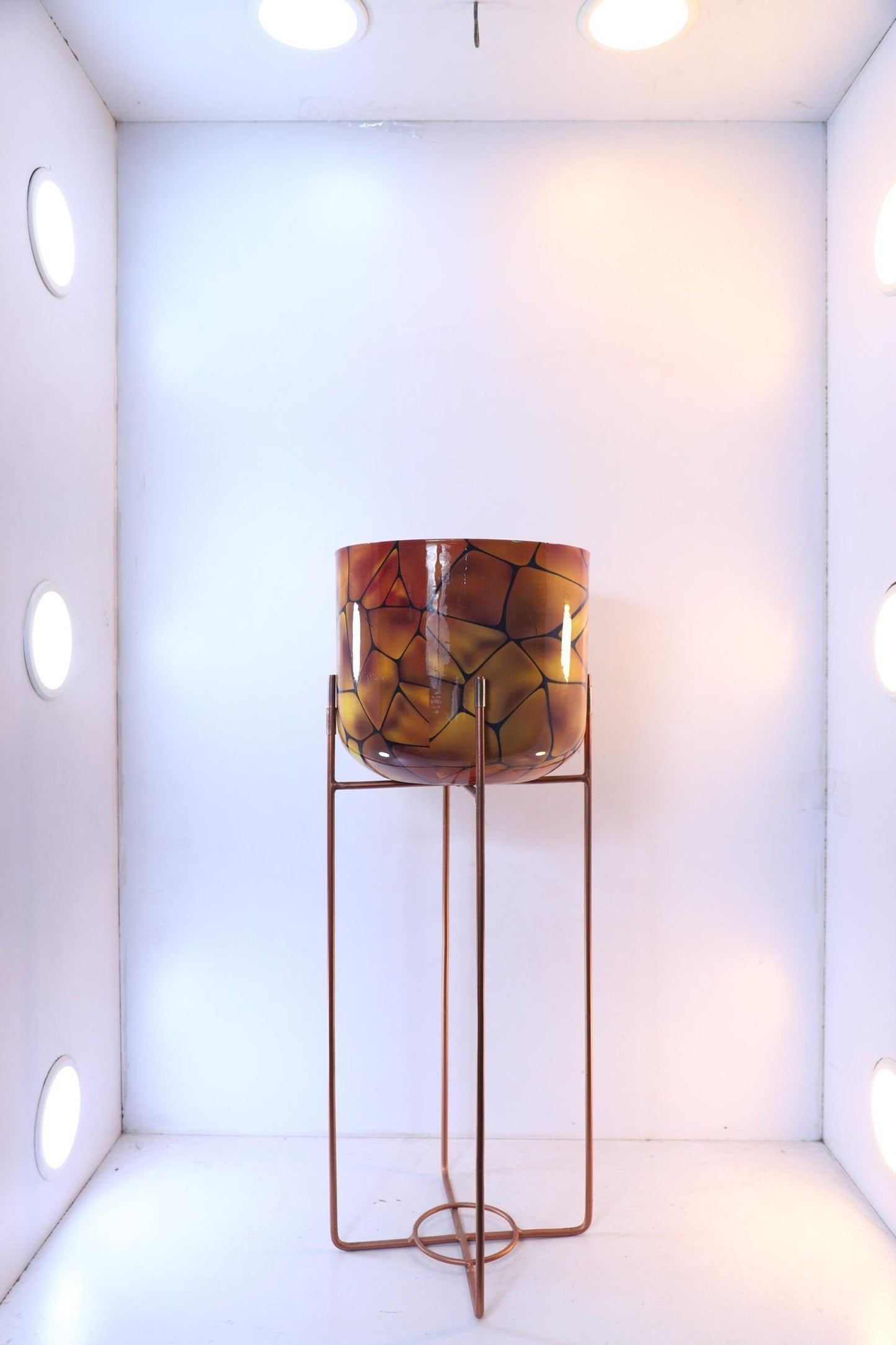 Patterned Round Plant Pots on Metal Stands (Set of 3)