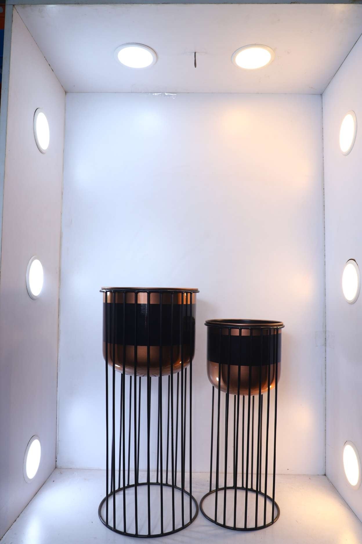 Modern Tiered Plant Stands with Cylindrical Planters Set of 2