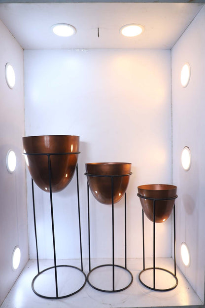 Modern Plant Stands with Round Pots – Set of 3 Decorative Planters