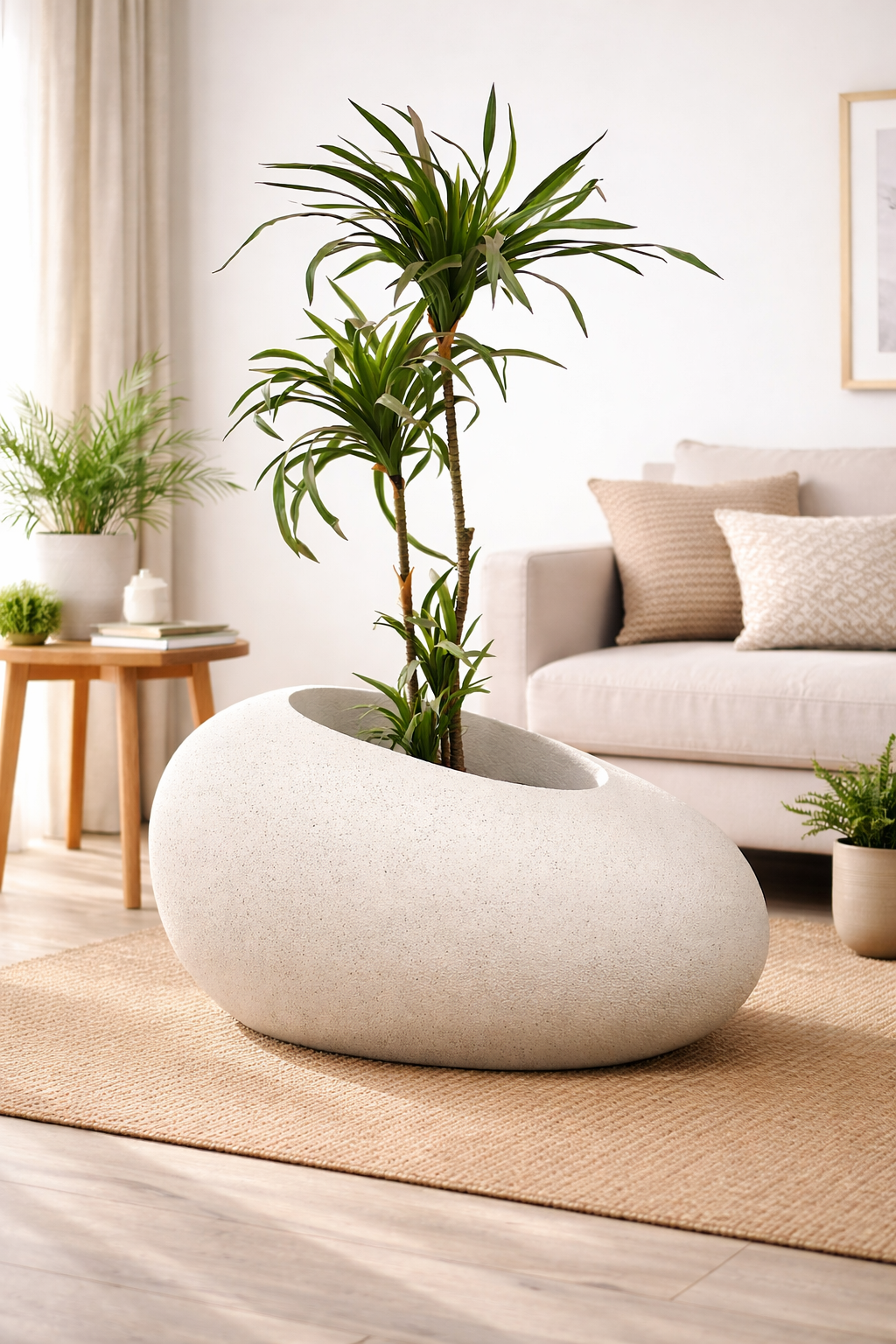 Patato - D Oyster White Fiberglass Planter | Premium Modern Elliptical Indoor & Outdoor Pot