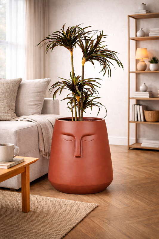 Sculptural Face Pot Terracotta Fiberglass Planter