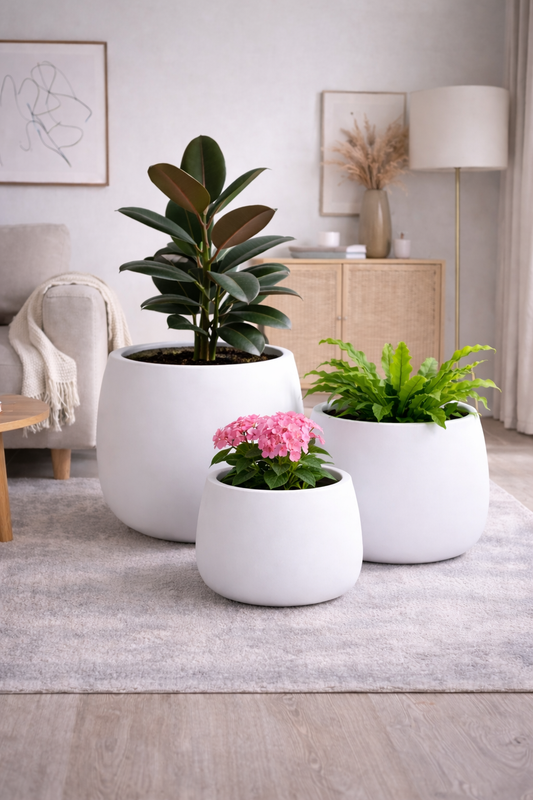 Olive White Fiberglass Planter