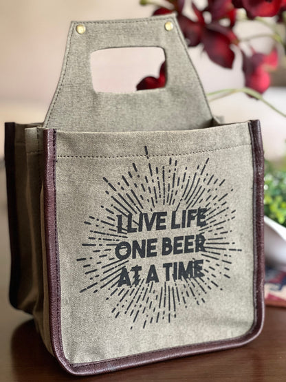 Beer 6 Pack Carrier,100% Canvas Caddy, Holder, Tote, Basket, Bottle Holder (Life)