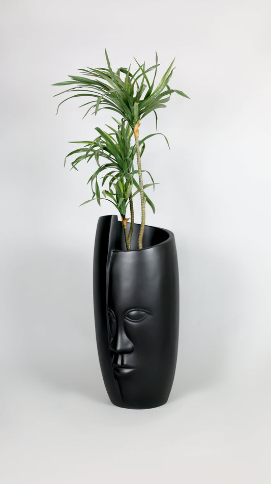 Face Black Fiberglass Planter