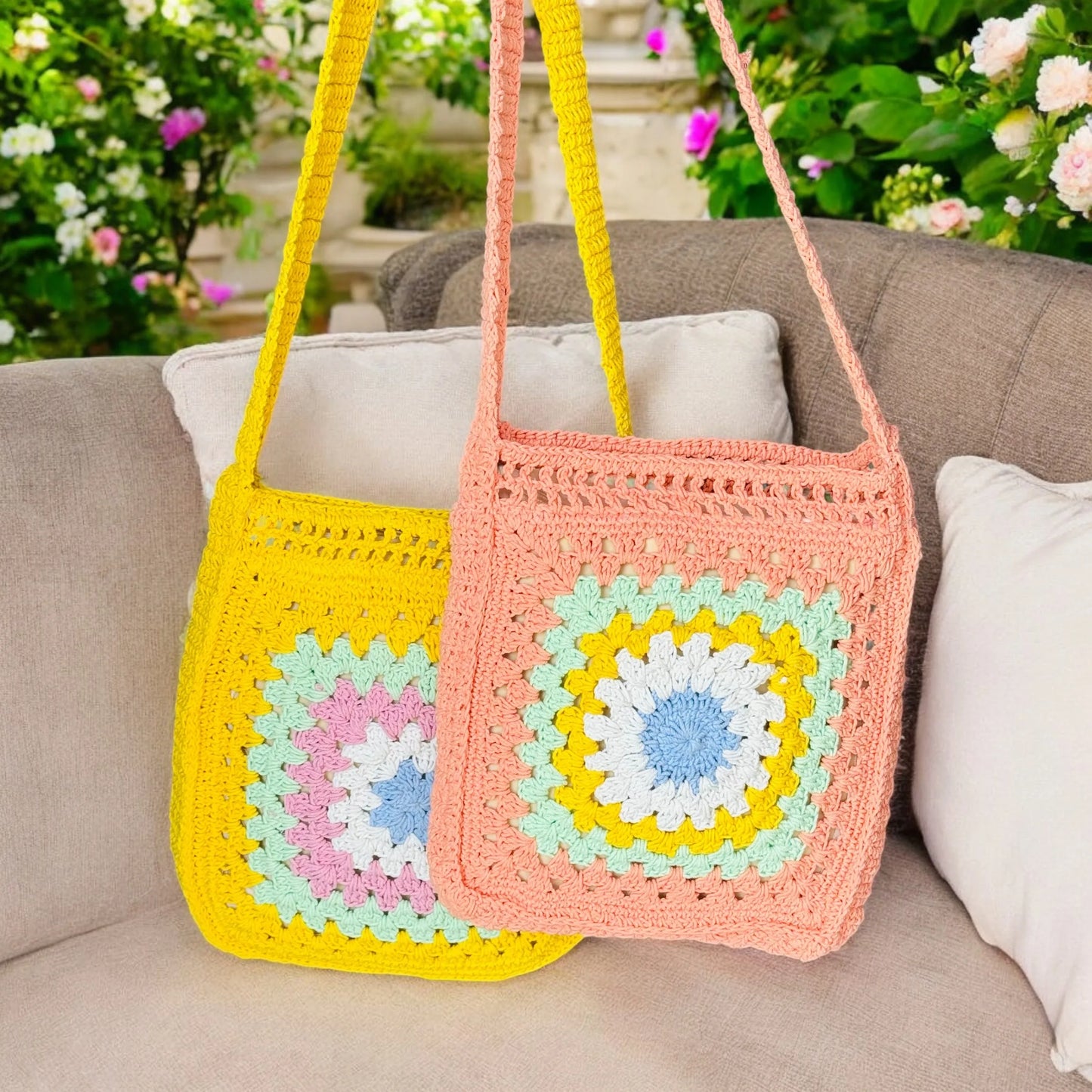 Ethnic Queen Handknitted Crochet Handbag for Women – Floral Cotton Tote with Zipper & Lining