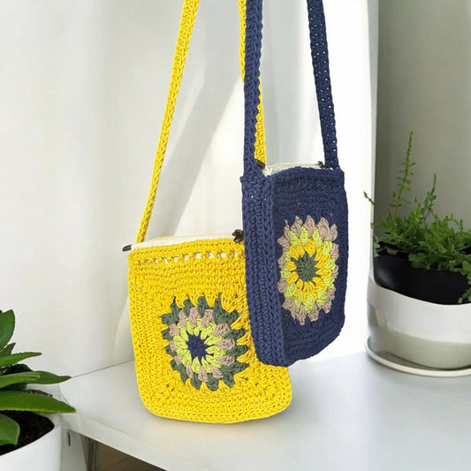 Ethnic Babe Handknitted Crochet Sling Bag for Women – Floral Cotton Purse with Zipper