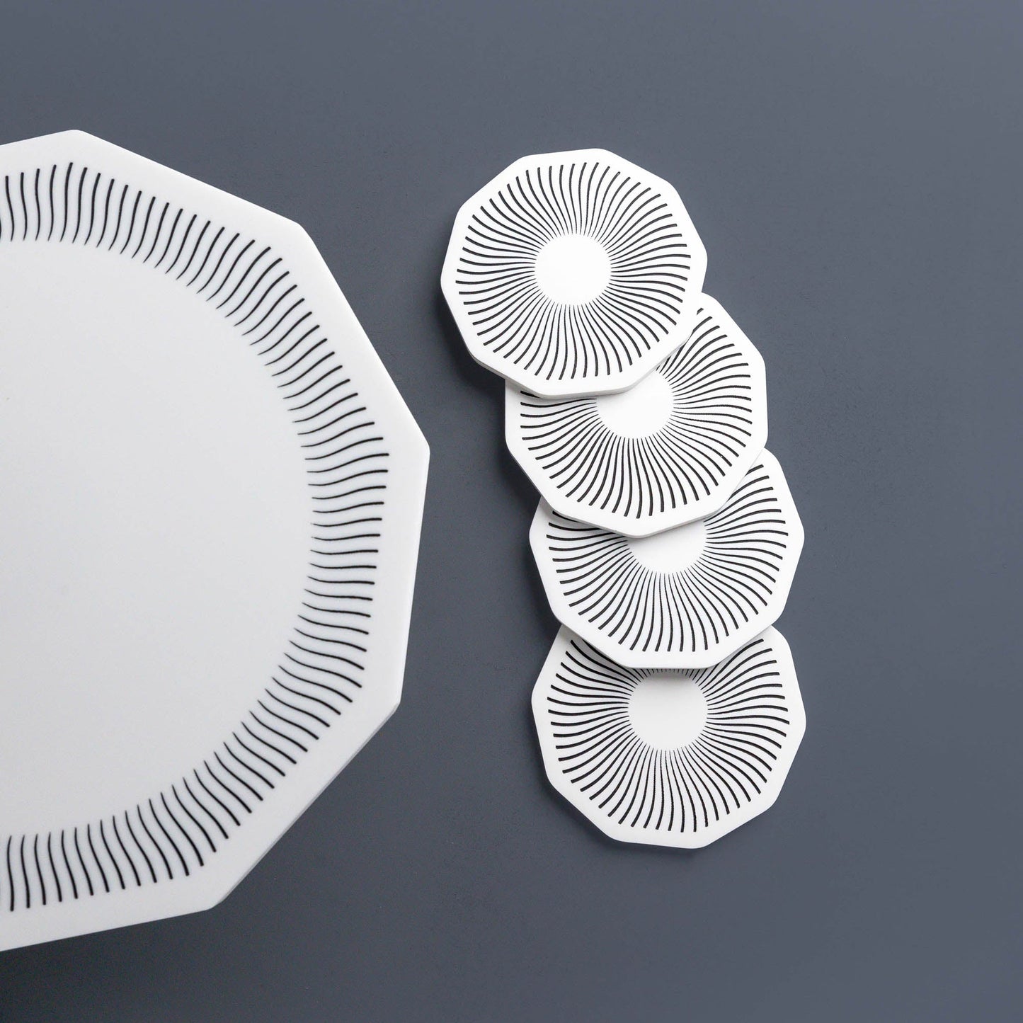 Chrysto Man-Made Marble Cake Stand & Coaster Set