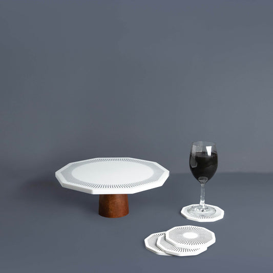 Chrysto Man-Made Marble Cake Stand & Coaster Set