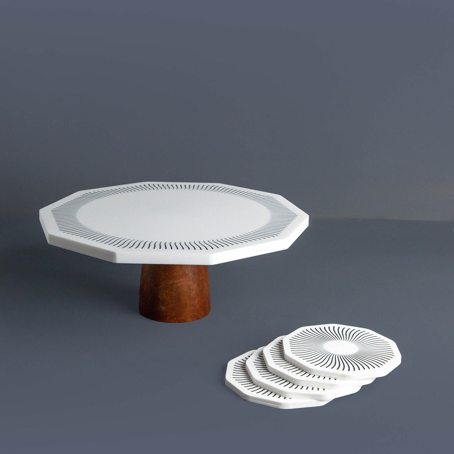 Chrysto Man-Made Marble Cake Stand & Coaster Set