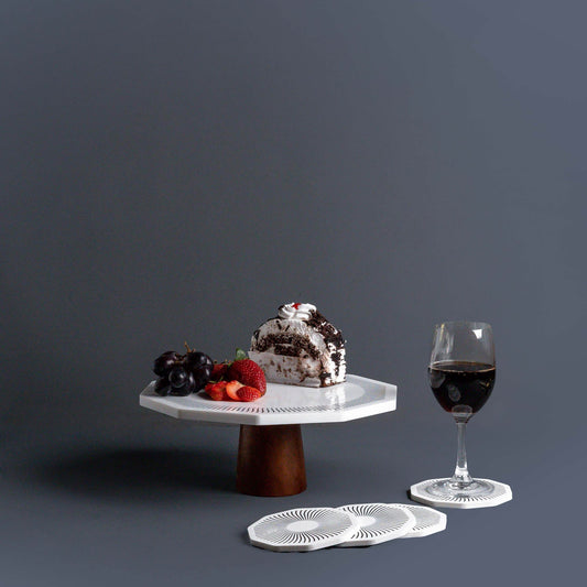 Chrysto Man-Made Marble Cake Stand & Coaster Set