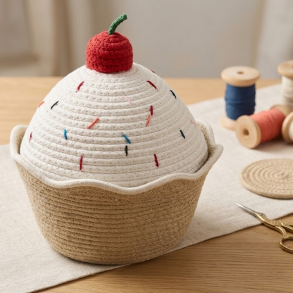Ice Cream Shaped Cotton Basket with Lid (8 x 6 Inch)