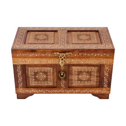 Handcrafted Sheesham Wood Treasure Chest Flat top
