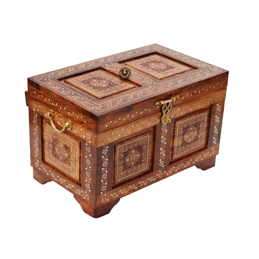 Handcrafted Sheesham Wood Treasure Chest Flat top