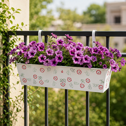 Iron Rectangle Hanging Pot – 18 Inch Floral Railing Planter