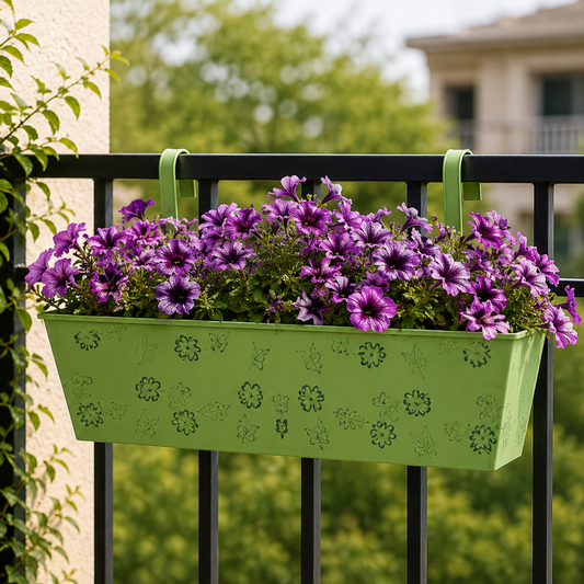 Iron Rectangle Hanging Pot – 18 Inch Floral Railing Planter