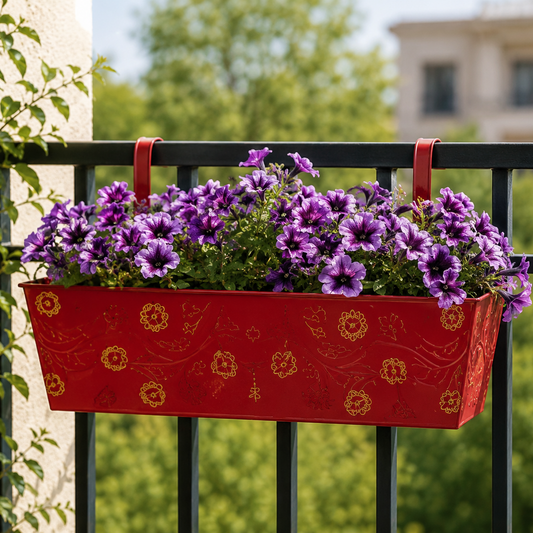 Iron Rectangle Hanging Pot – 18 Inch Floral Railing Planter