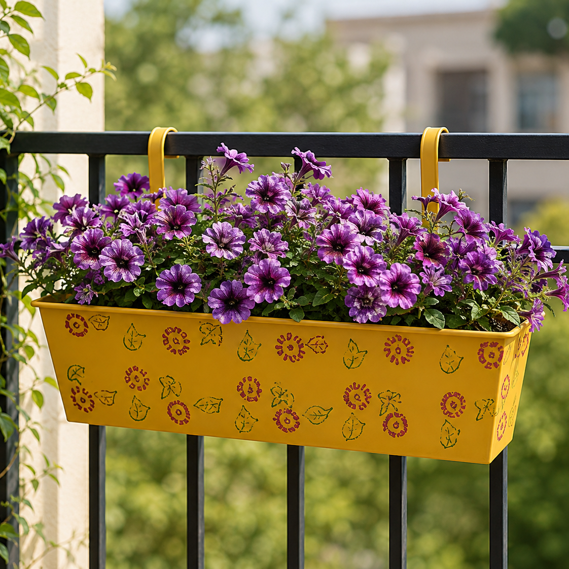 Iron Rectangle Hanging Pot – 18 Inch Floral Railing Planter