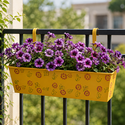 Iron Rectangle Hanging Pot – 18 Inch Floral Railing Planter
