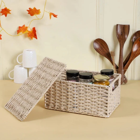 Ishani Handwoven Kauna Grass Storage Basket with Lid