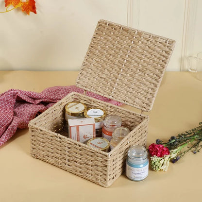 Ishani Handwoven Kauna Grass Storage Basket with Lid