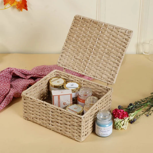 Ishani Handwoven Kauna Grass Storage Basket with Lid