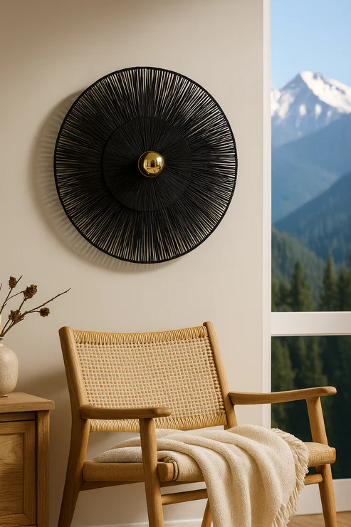 Ishita Handcrafted Noir Sunburst Jute Wall Lamp