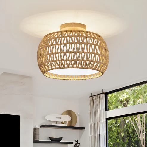 Terado Handcrafted Jute Flush Mount Ceiling Light