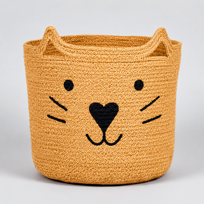 Jute Basket with Printed Cat