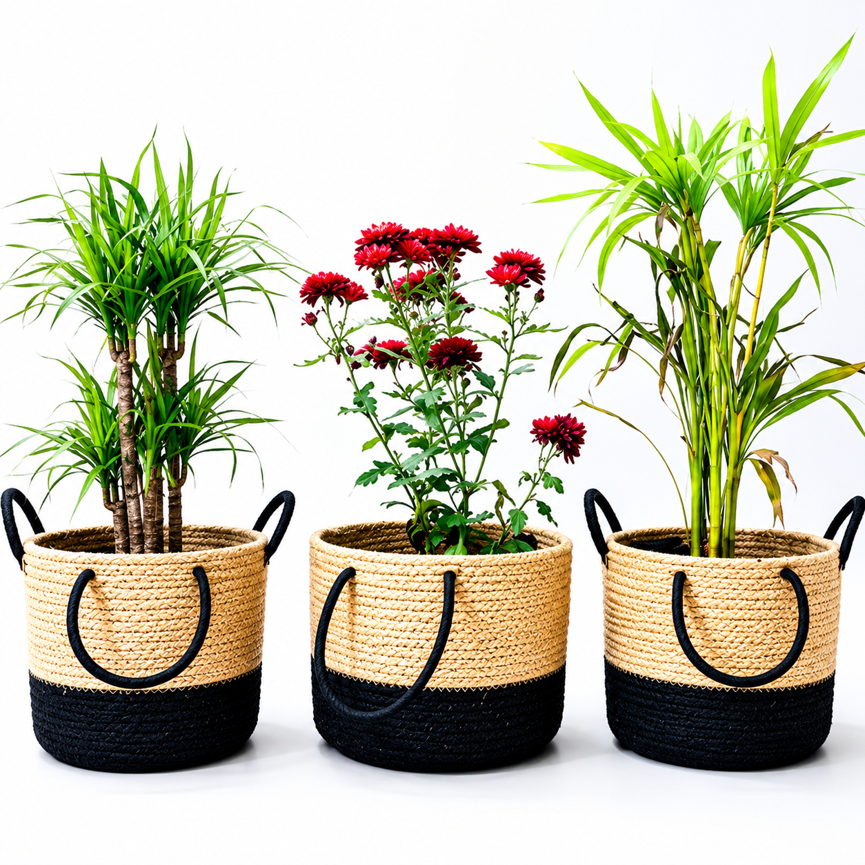 Handcrafted Woven Round Jute Planter Bag Set of 3