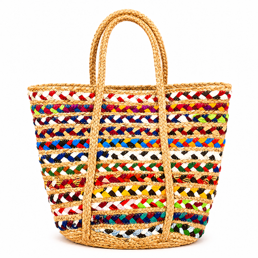 Natural Jute and Cotton Handcrafted Multicolor Bag