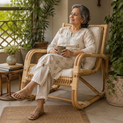 Kaia Handcrafted Cane Lounge Chair for Living Room