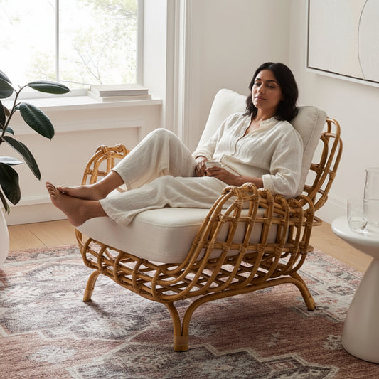 Kimaya Handcrafted Cane & Rattan Lounge Chair