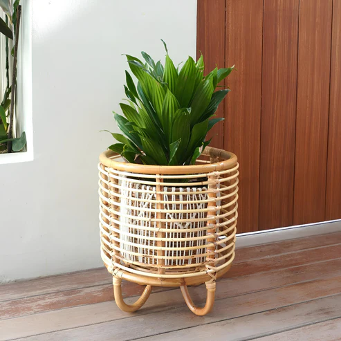 Kimaya Handcrafted Rattan Planter with Tripod Stand