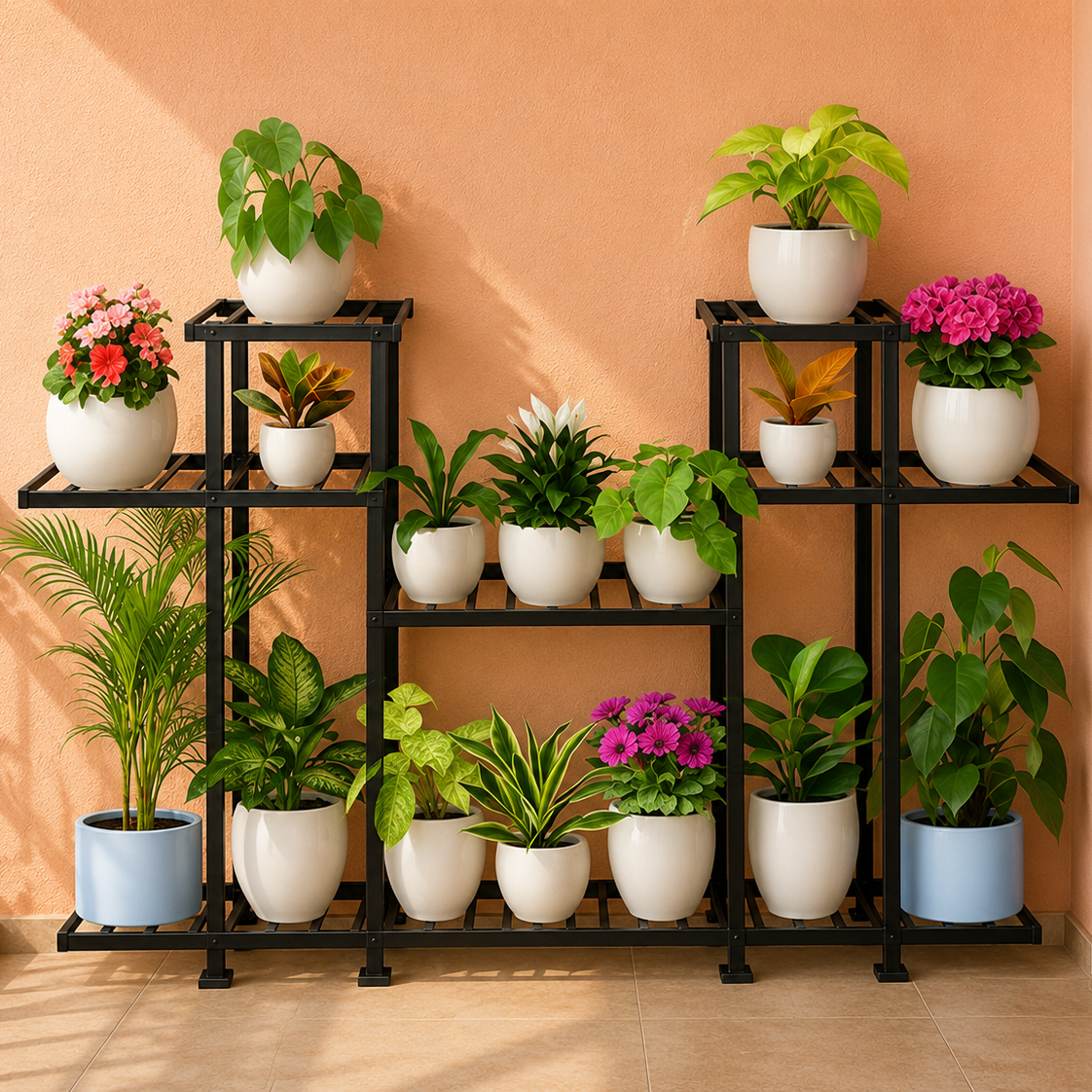 Large 5-Tier Metal Plant Display Rack – Black & White Variants